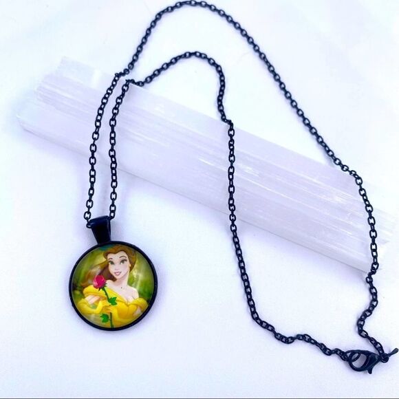 Disney Beauty And The Beast Cabochon Glass Necklace - Picture 1 of 3